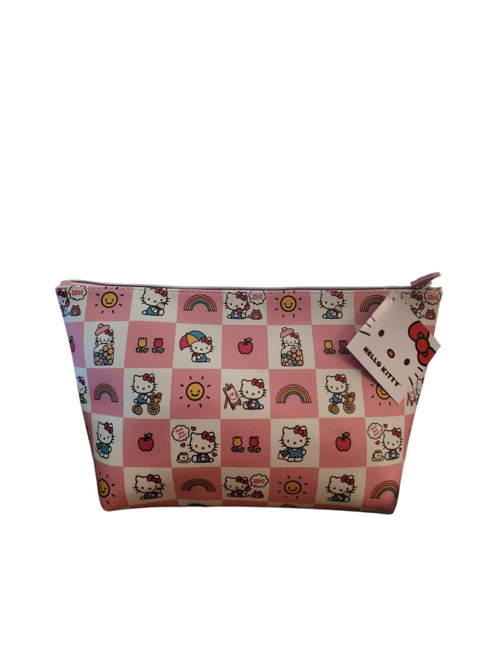 Hello Kitty Pink Checker board Makeup Bag Cosmetic Bag Nwt